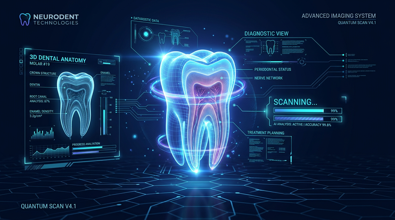 Karanlık fonda parlak dental teknoloji görseli